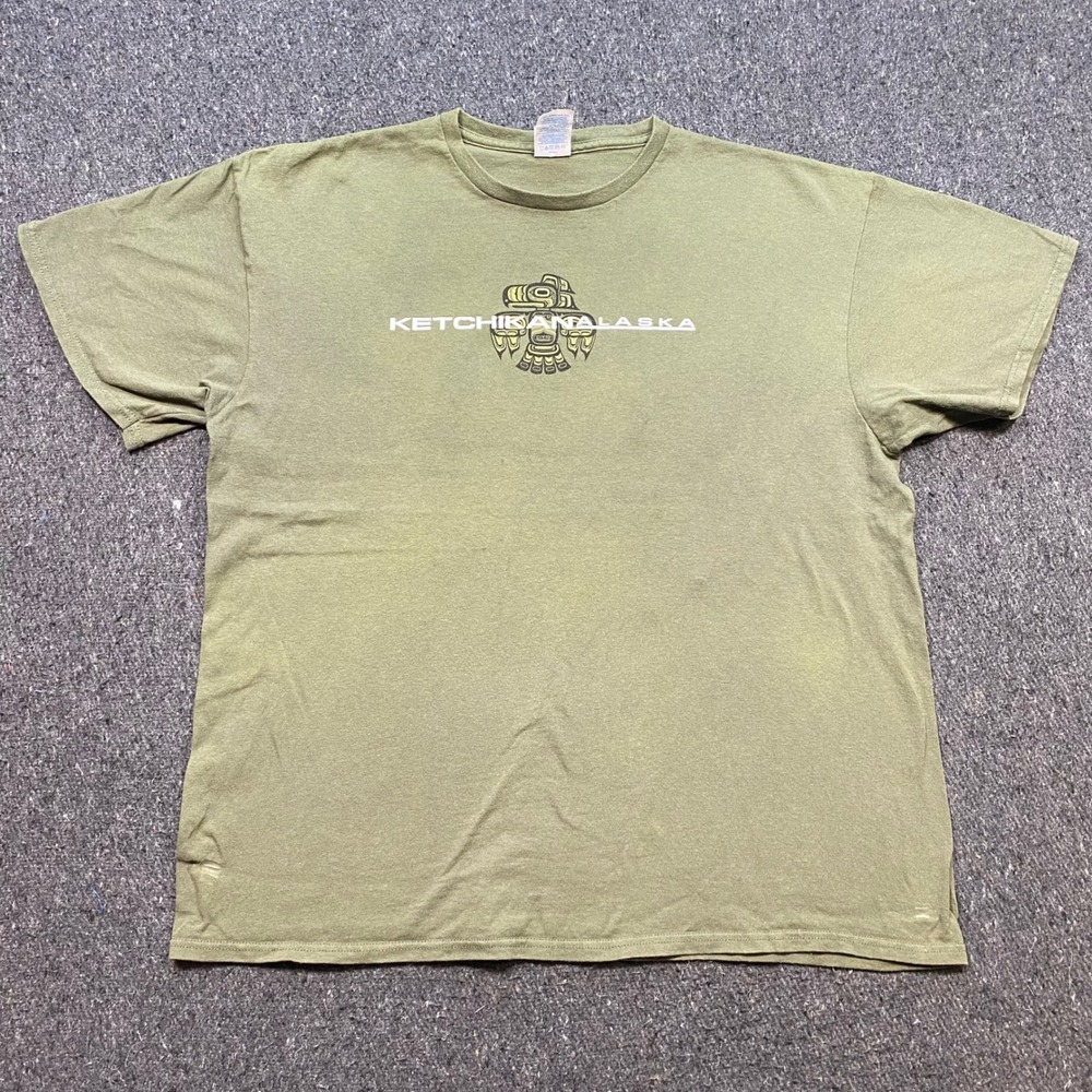 Delta Ketchikan Alaska TShirt Sz XL Mens Green Gorpcore PNW Totem Graphic Tee‎